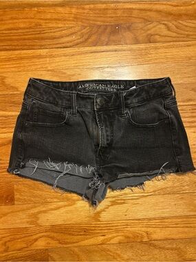 American Eagle Outfitters Black Frayed Denim Shorts